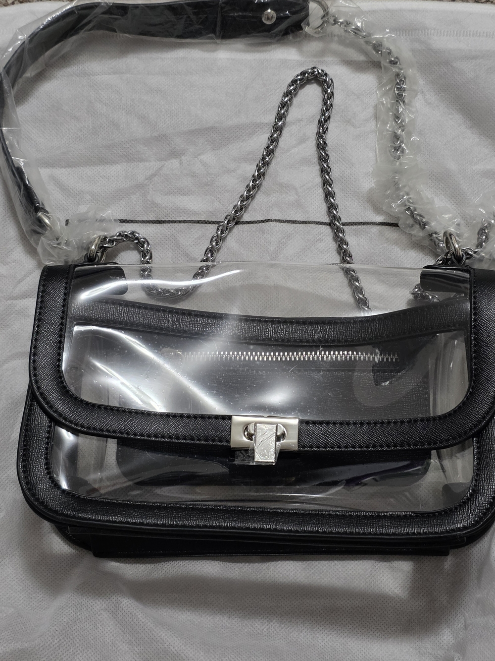 Clear Black Trim Crossbody Bag with Chain Strap